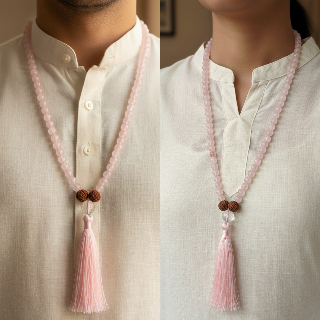 Rose Quartz (108+1) Guru bead Japa Mala For Love, Healing & Harmony