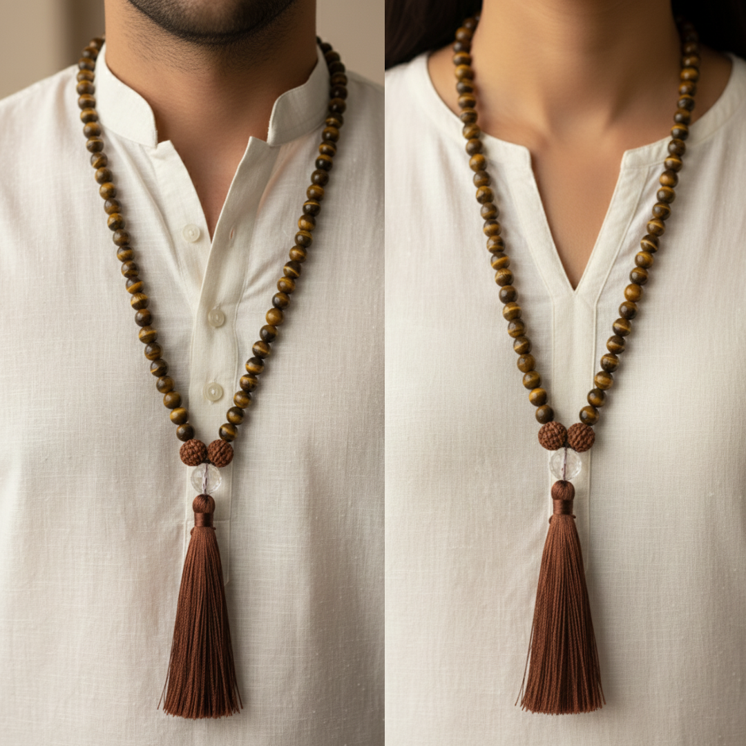 Tiger Eye (108+1) Guru bead Japa Mala For Courage, Confidence & Protection