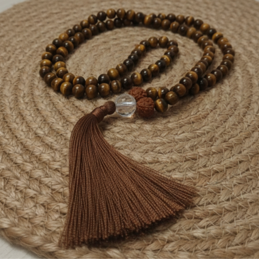 Tiger Eye (108+1) Guru bead Japa Mala For Courage, Confidence & Protection