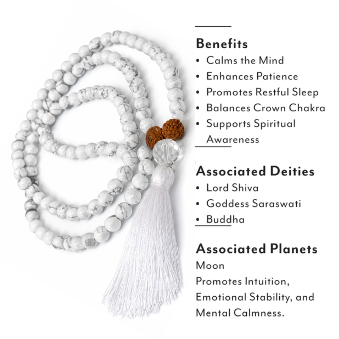 Howlite (108+1) Guru Bead Japa Mala For Calmness, Awareness & Balance
