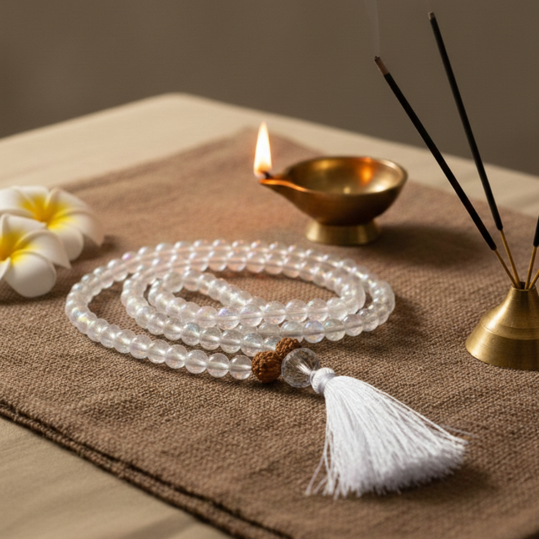Aura Quartz (108+1) Japa Mala For Energy Alignment, Positivity & Spiritual Awakening