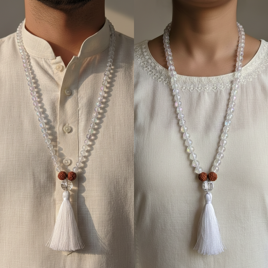 Aura Quartz (108+1) Japa Mala For Energy Alignment, Positivity & Spiritual Awakening