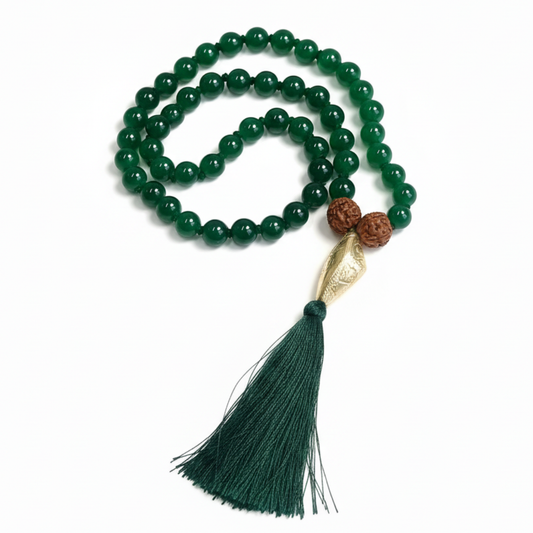 Green Onyx 54+1 (Guru Beads) Japa Mala For Calmness, Clarity & Inner Strength